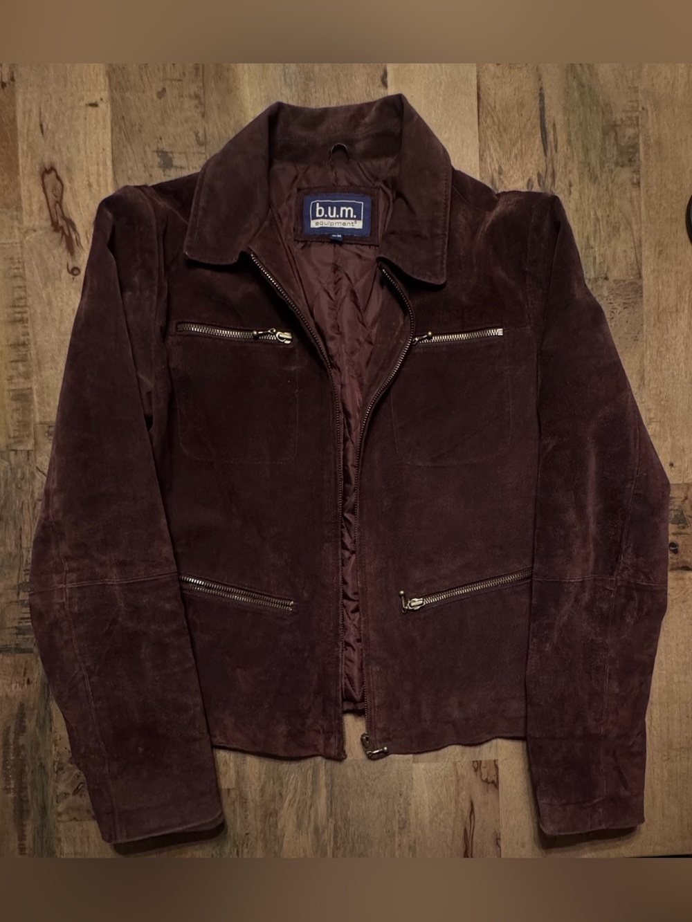 Vintage B.U.M. Equipment Brown Suede Moto Jacket Quilted Lined Medium